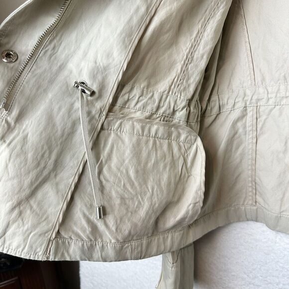 2/$30 Talbots Moto Jacket Asymmetrical Zip Size 14 Tan Neutral Cinch Waist - Picture 9 of 14